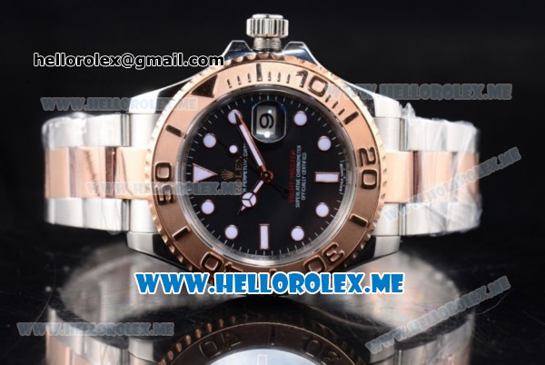 Rolex Yacht-Master 40 Clone Rolex 3135 Automatic Two Tone Case/Bracelet with Black Dial and Rose Gold Bezel (BP) - Click Image to Close